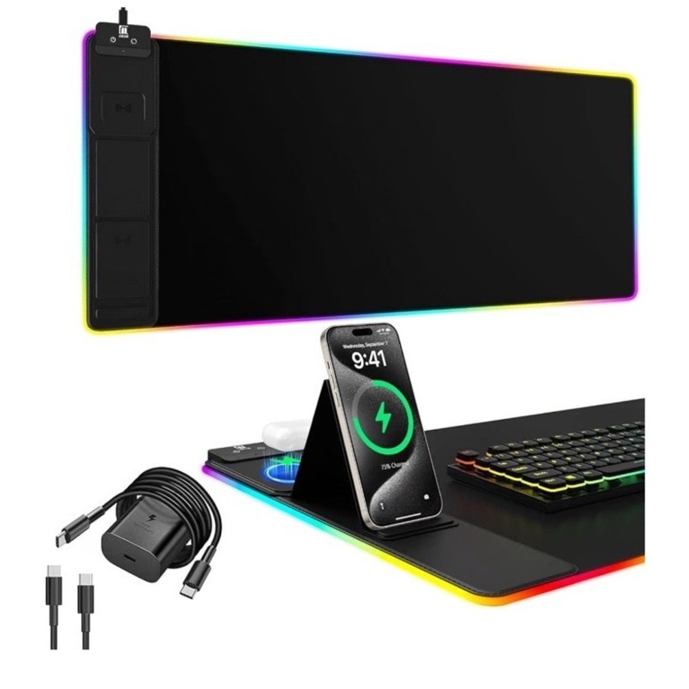 Miroddi Mouse Pad Foldable Phone Charger Xl Rgb Gaming 31.5X11.8 Large Desk Mat